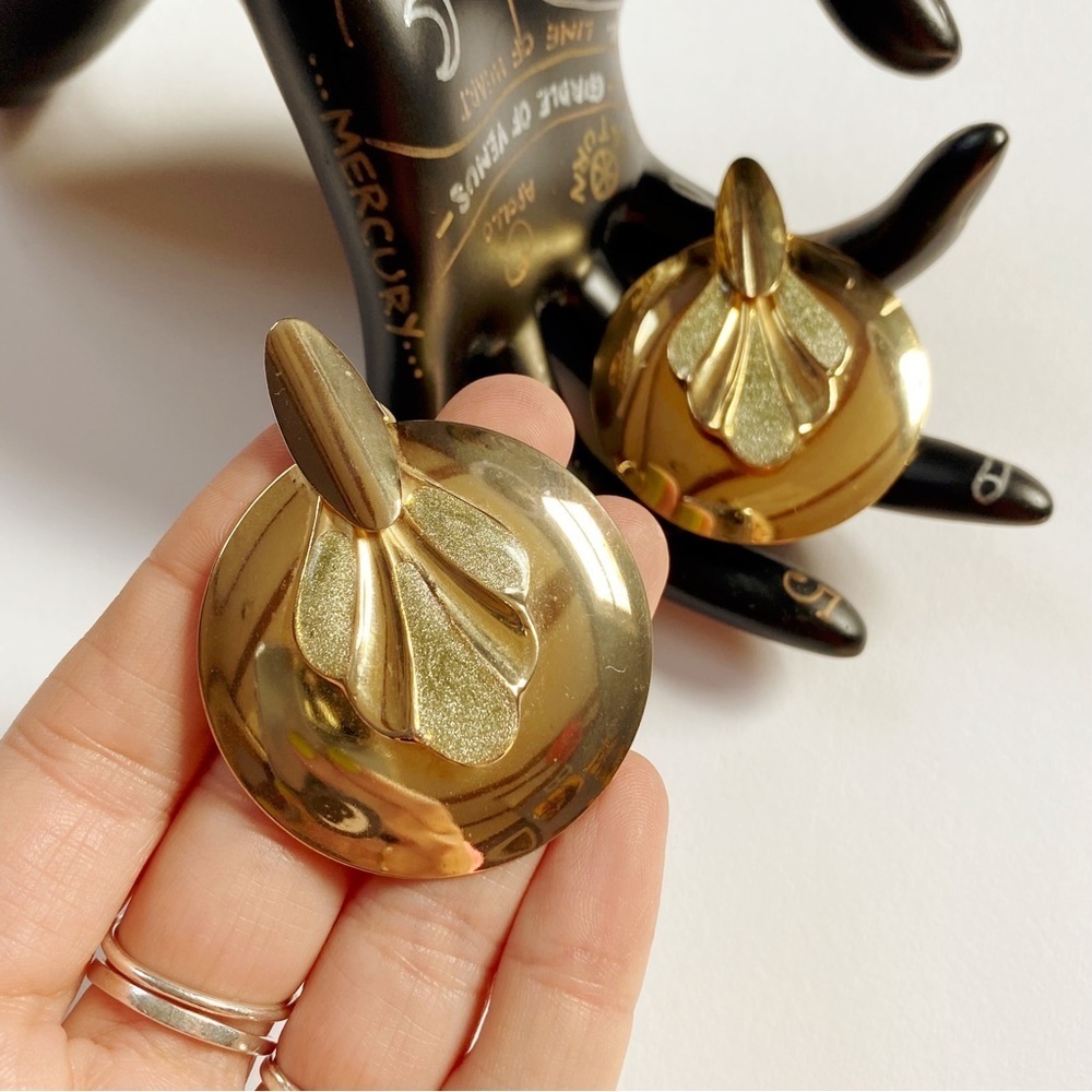 Vintage 1970s Geometric Enamel Fan Earrings